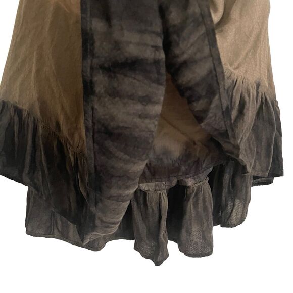 Free People Dip Dyed Full Skirt Sz S Lined Flat Front smocked Back Black Dk Tan - Picture 5 of 10